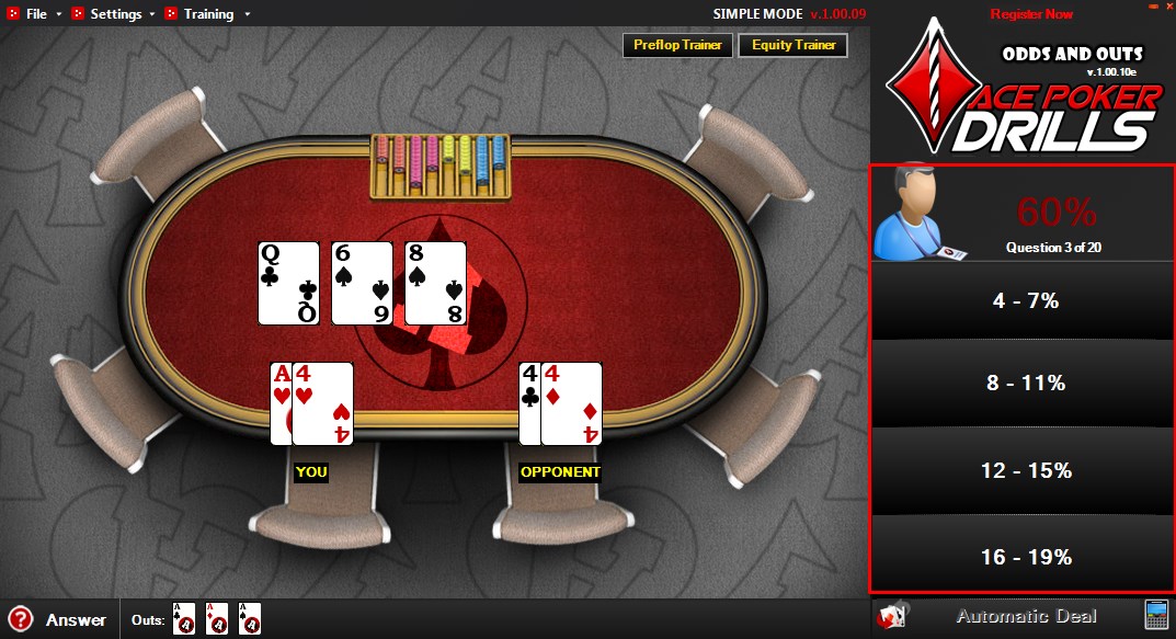 Задача по эквити рук в покере на практике