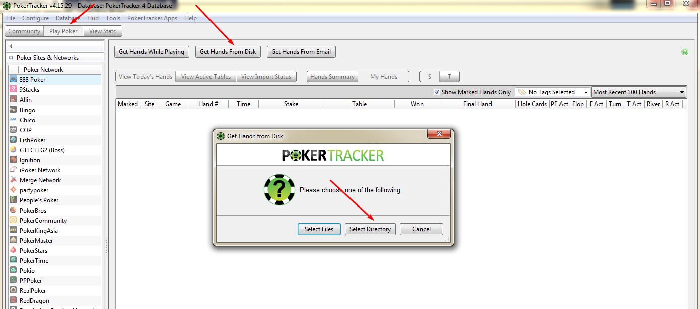 Покер Трекер 4 может загружать историю раздач файлами, папками либо вообще из электронной почты.
